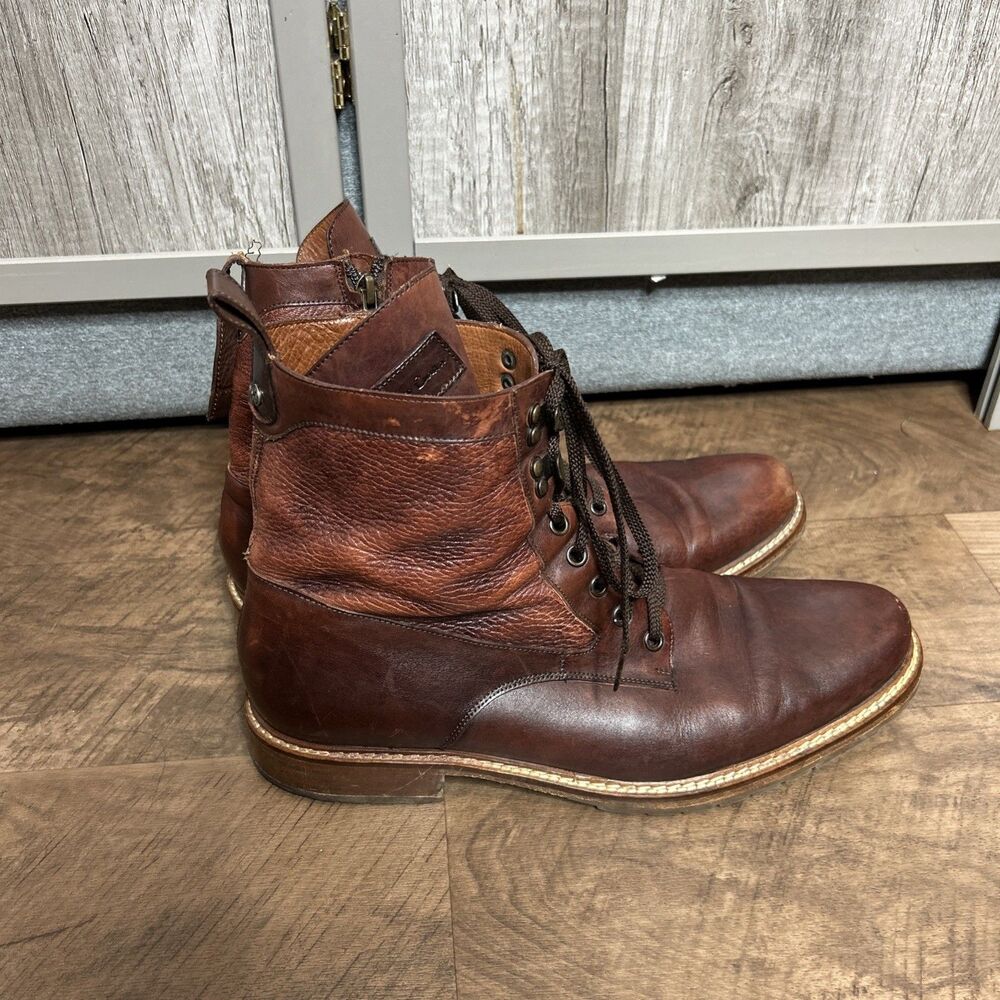Franco Cuadra Brown Leather Ankle Lace up/ZIPPER dress boots Men's US 10/MEX 29